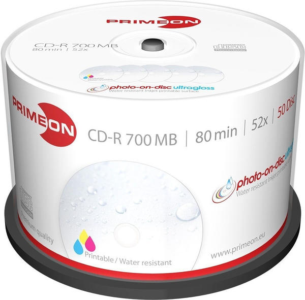 Primeon CD-R 700MB 80min Photo-On-Disc Ultragloss bedruckbar 50er Spindel