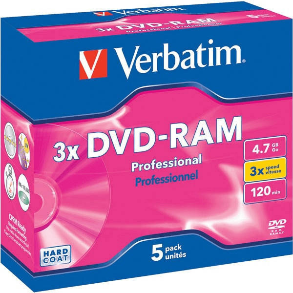 Verbatim DVD-RAM 4,7GB 120min 3x 5er Cartridge Typ 4