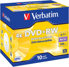 Verbatim DVD+RW 4,7GB 120min 4x Matt Silver 10er Jewelcase