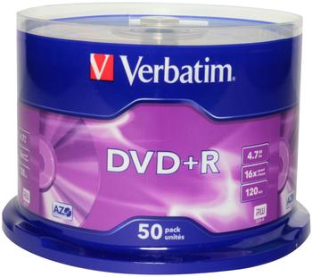 Verbatim DVD+R 4,7GB 120min 16x ganzflächig Tintenstrahl bedruckbar ID Brand 50er Spindel