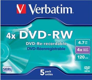 Verbatim DVD-RW 4,7GB 120min 4x Matt Silver 5er Jewelcase