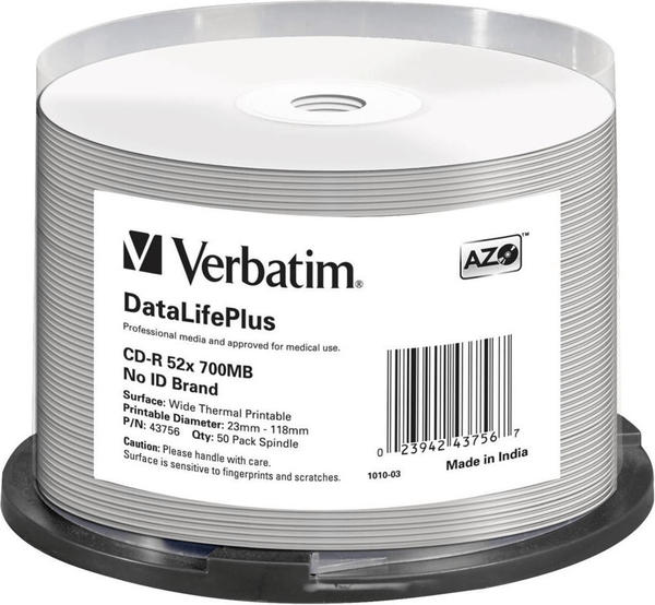 Verbatim CD-R 700 MB 52x DataLifePlus bedruckbar non-ID 50er Cakebox