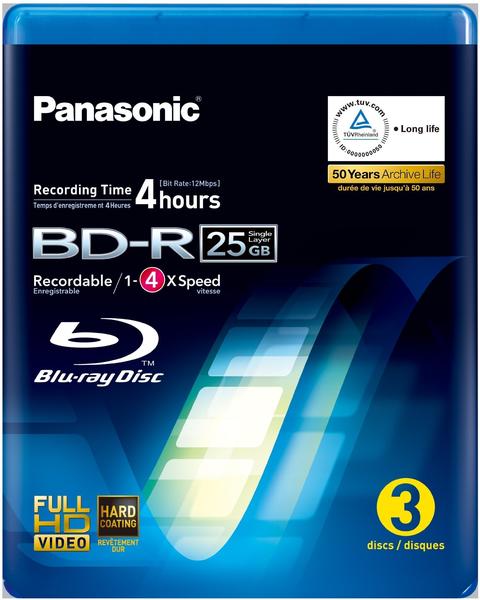 Panasonic BD-R 25GB 135min 4x 3er Videobox