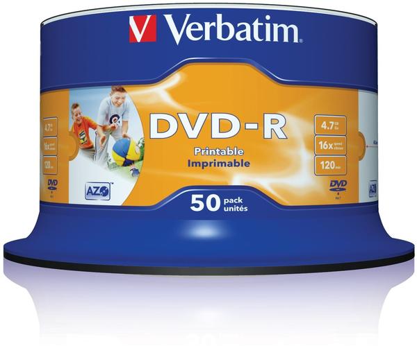 Verbatim DVD-R 4,7GB 16x Wide Inkjet bedruckbar 50er Spindel