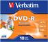Verbatim DVD-R 4,7GB 120min 16x ganzflächig Tintenstrahl bedruckbar ID Brand 10er Jewelcase