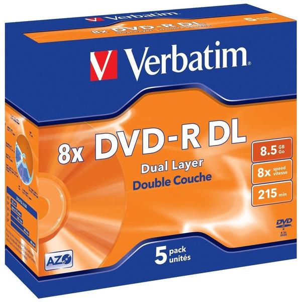 Verbatim DVD-R DL 8,5GB 215min 8x Matt Silver 5er Jewelcase