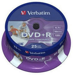 Verbatim DVD+R 4,7GB 120min 16x ganzflächig Tintenstrahl bedruckbar ID Brand bedruckbar 25er Spindel