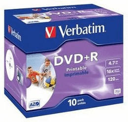 Verbatim DVD+R 4,7GB 120min 16x ganzflächig Tintenstrahl bedruckbar ID Brand bedruckbar 10er Jewelcase