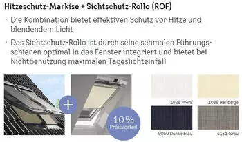 Velux Sichtschutzrollo mit Hitzeschutzmarkise ROF UK08 1028S