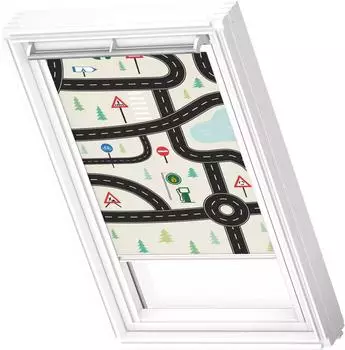 Velux Verdunkelungsrollo Kids Stra&szlig;en manuell, Schiene wei&szlig; (DKL FK06 4655SWL)