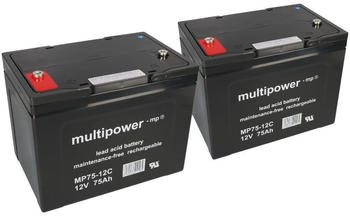 Multipower 2 x 12V 75Ah Blei AGM Akku-Satz Batterien f&uuml;r Scooter Invacare Comet Pro 15 km
