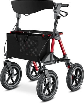 Aktivshop Rollator faltbar und leicht mit Sitz, Outdoor Rollator mit Luftbereifung Rot Aktivshop Rollator faltbar und leicht mit Sitz, Outdoor Rollator mit Luftbereifung Rot