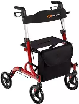 Costway Rollator mit Sitz faltbar rot/schwarz