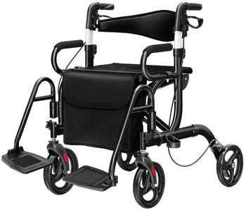 Costway Rollator faltbar und leicht mit Sitz 2 in 1 Rollstuhl & Reiserollator Gehhilfe 6-fach höhenverstellbar