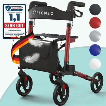 Eloneo Rollator Leichtgewichtrollator mit Stockhalter Einkaufstasche & R&uuml;ckengurt