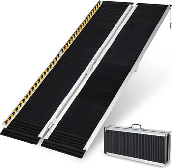 Costway 183 x 74 cm Rollstuhlrampe Tragbare & Anti-Rutsch Klapprampe bis zu 272kg Belastbar Aluminium