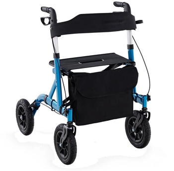 Costway Rollator faltbar und leicht mit Sitz Aluminium bis 136 kg 2 in 1 Rollstuhl & Reiserollator Blau