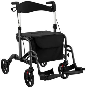 Costway 2 in 1 Rollstuhl & Reiserollator Leichtgewicht Gehhilfe 6-fach Höhenverstellbar Schwarz