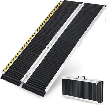 Costway 152,5 x 74 cm Rollstuhlrampe Tragbare & Anti-Rutsch Klapprampe bis zu 272kg Belastbar Aluminium