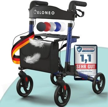 Eloneo Rollator Leichtgewichtrollator mit Stockhalter Einkaufstasche & Rückengurt 1 St