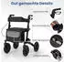 Costway Rollator faltbar 2in1 Rollstuhl Reiserollator mit Sitz Luftbereifung Tasche Stockhalter Gehhilfe höhenverstellbar bis 140kg Schwarz