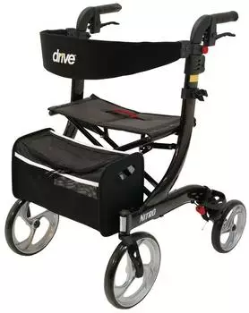Drive Medical Rollator NITRO mit Stockhalter Stoff-/ Netztasche Farbe: schwarz Gr. M