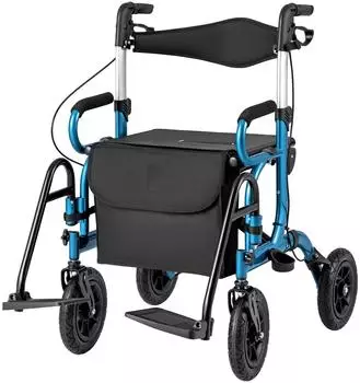 Costway 2in1 Rollator & Rollstuhl faltbar, 6-fach h&ouml;henverstellbar, Luftbereifung, bis 140kg (Alu blau)