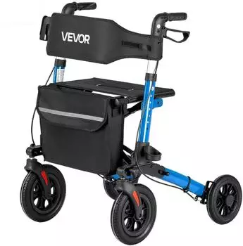 VEVOR Rollator 3-fach faltbar mit Sitz, 4 Räder, bis 136kg, blau