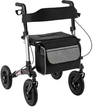 Costway Rollator faltbar, Aluminium, höhenverstellbar, bis 140kg, silber