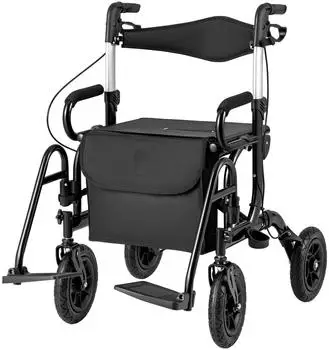 Costway 2-in-1 Rollator & Rollstuhl, faltbar, 6-fach h&ouml;henverstellbar, Aluminium, bis 140kg (Costway)