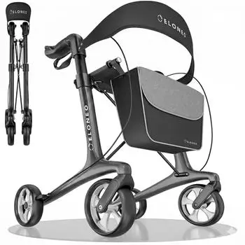 Eloneo Carbon Rollator faltbar mit Sitz, ultraleicht, grau, Größe L (24757)