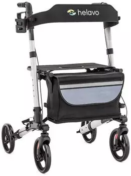 Helavo Aluminium Rollator faltbar mit Sitzfläche und Reisetasche leicht 8,3kg silber