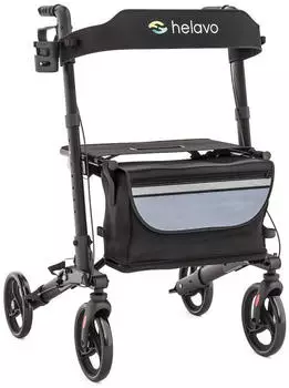 Helavo Aluminium Rollator faltbar mit Sitzfl&auml;che und Reisetasche leicht 8,3kg schwarz