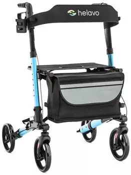 Helavo Aluminium Rollator faltbar mit Sitzfl&auml;che und Reisetasche leicht 8,3kg blau