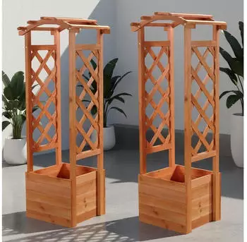 Melko Rankhilfe 2er-Set Pflanzkasten mit Rosenbogen Spalier Holz Braun (Melko)