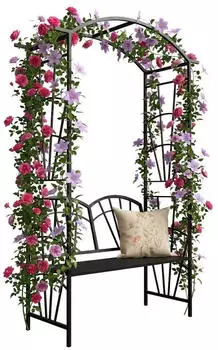 Relaxdays Rosenbogen mit Bank, Metall, 134x210x48cm