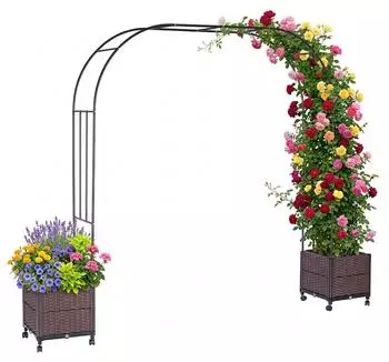 Relaxdays Rosenbogen mit Pflanzk&uuml;beln, Metall, schwarz