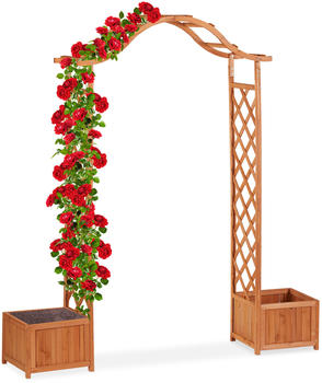 Relaxdays Holz-Rosenbogen mit 2 Pflanzkübeln 209 x 181 x 60 cm