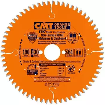 CMT Orange Tools ITK-Plus Kreiss&auml;geblatt f&uuml;r Nichteisenmetalle & Verbundwerkstoffe 190x1.8/1.2x30 Z64 TCG (276.190.64M)
