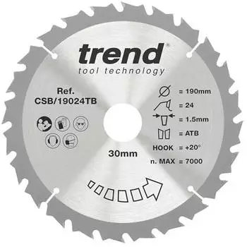 Trend CraftPro Akku-Kreissägeblatt für Holz 190mm 24Z 30mm HM (CSB/19024TB)