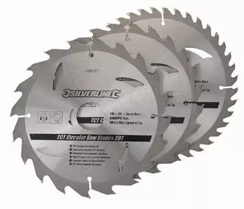 Silverline Tools Hartmetall-Kreissägeblätter 184x30mm 20/24/40 Zähne, 3er-Pack (801292)