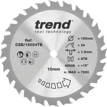 Trend CraftPro Holz-Sägeblatt für Akku-Sägen 150mm 24Z 10mm (CSB/15024TB)