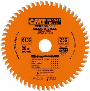 CMT Orange Tools Kreissägeblatt für eisenhaltiges Material & PVC HW 136.5x1.5/1.2x20+10 Z56 (226.136.56H)