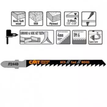 CMT Orange Tools JT244D Stichsägeblätter für Holz, schneller grober Kurvenschnitt, HCS (JT244D-5)