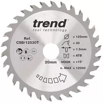 Trend Akku-Kreissägeblatt Wood 125mm, 20mm Bohrung, 30Z, TCT (CSB/12530T)