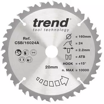 Trend CraftPro Kreissägeblatt für Holz, TCT, 160mm, 24 Zähne, 20mm Bohrung (CSB/16024A)