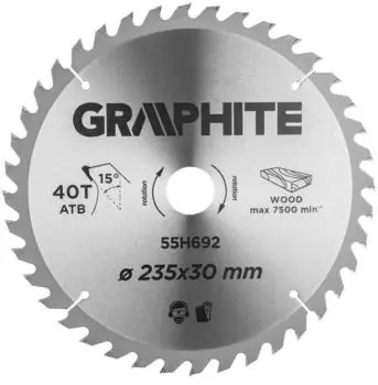 Graphite Kreissägeblatt 235x30mm, 40 Zähne, Holz/Spanplatten/MDF, mit Reduzierringen (55H692)