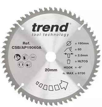 Trend CraftPro TCT Kreissägeblatt Aluminium & Kunststoff 190mm 60Z 30mm (CSB/AP19060)