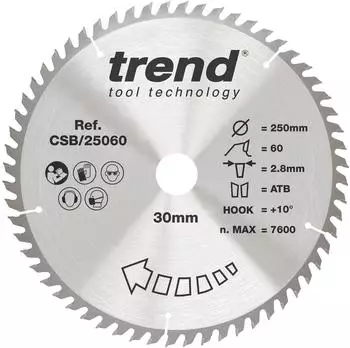 Trend CraftPro Kreissägeblatt HM 250mm 60Z Bohrung 30mm (CSB/25060)