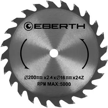 Eberth Kreiss&auml;geblatt Hartmetall f&uuml;r Holz 200mm, 24 Z&auml;hne, 16mm Bohrung (LS2-200X24T)
